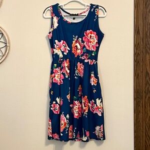 CHERFLY Women’s Navy Blue Floral Sleeveless Dress, Size Medium